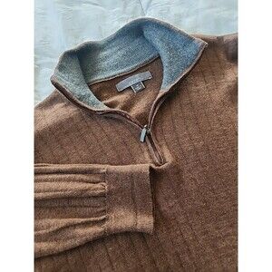 Cezani 100% Merino Wool Quarter Zip Sweater Mens Size M Ribbed Brown Italy L/S